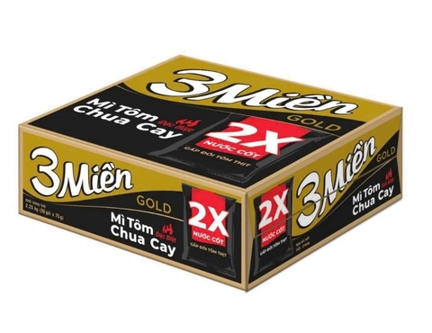 Thùng 30 gói mì tôm Ba miền Gold tôm chua cay  75g