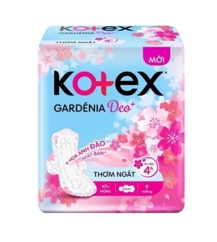 Băng vệ sinh Kotex Gardenia Deo+ hương hoa Anh Đào, gói 8 miếng