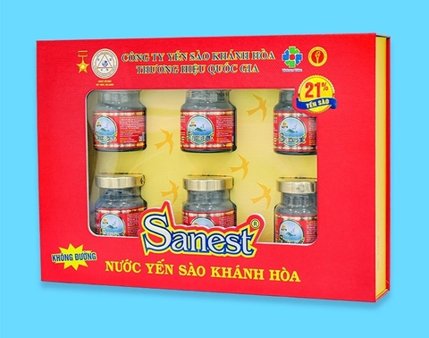 Nước yến sào Khánh Hòa Sanest không đường hộp 6 lọ 70ml