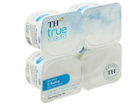 Sữa chua ăn TH True Yogurt ít đường - Lốc 4 hộp
