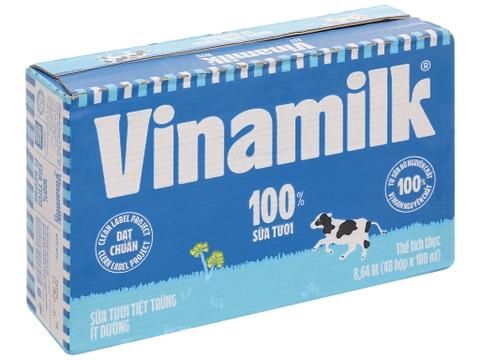 Sữa tươi Vinamilk ít đường, hộp 180ml - Thùng 48 hộp