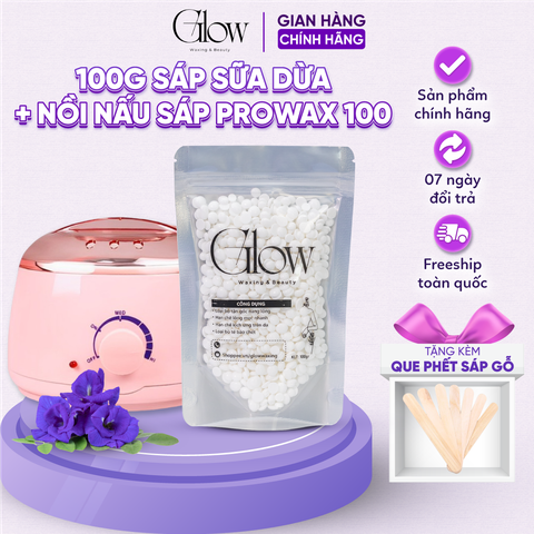 Combo Nồi Nấu Sáp ProWax 100 + 100gr Sáp Wax Lông Sữa Dừa Premier Cao Cấp Siêu Bám Lông GLOW WAXING CHE TÊN - 8582
