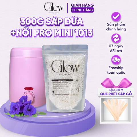 Combo 300gr Sáp Wax Sữa Dừa + Nồi Nấu Sáp ProWax 200 Chống Dính Mini GLOW WAXING Tặng Que CHE TÊN SẢN PHẨM - 1013