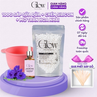 Combo Sáp Wax Lông Sữa Dừa 100gr GLOW WAXING + Mỡ Trăn Hoa Nhài 10ml + Chén Silicon Nấu Sáp Wax Lông Tặng Que CHE TÊN