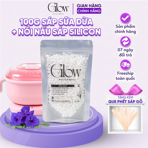 Combo Nồi Nấu Sáp Wax Lông Silicone Chống Dính + 100gr Sáp Premium Siêu Bám Lông Tặng Que Phết Sáp CHE TÊN - 1092