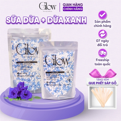 Sáp Wax Lông Sữa Dừa Mix Dừa Xanh Premium GLOW WAXING Mùi Thơm Nhẹ Siêu Bám Lông Siêu Sạch Tặng Que Gỗ