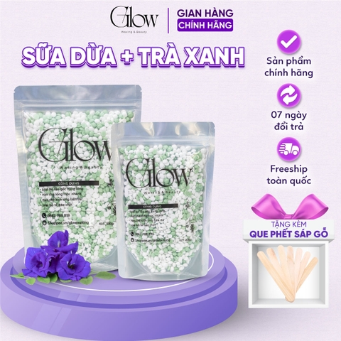 Sáp Wax Lông Trà Xanh Mix Sữa Dừa Premium Siêu Bám Lông Chuyên Dùng Wax Nách, Bikini GLOW WAXING Tặng Que Phết Sáp