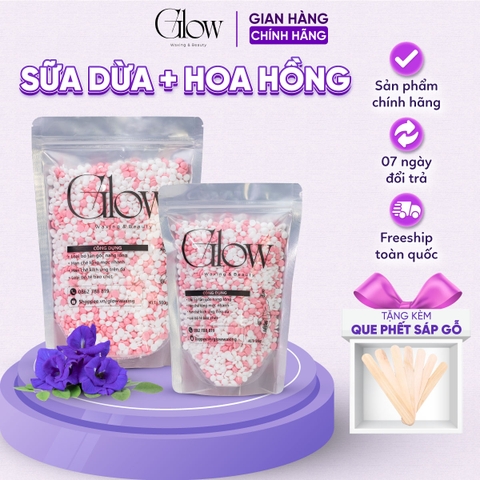 Sáp Wax Lông Sữa Dừa Mix Hoa Hồng Cao Cấp Siêu Bám Lông Chuyên Wax Bikini, Body GLOWWAXING Tặng Que Gỗ