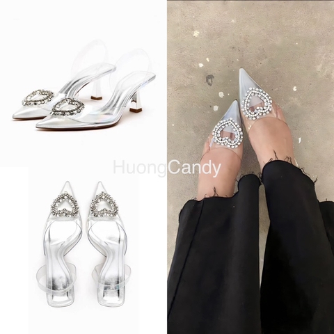 Giày sandal ZR mũi nhọn đá trái tim[FullBox][Sẵn](form to nên lùi sz)H273/25070-11/TG1