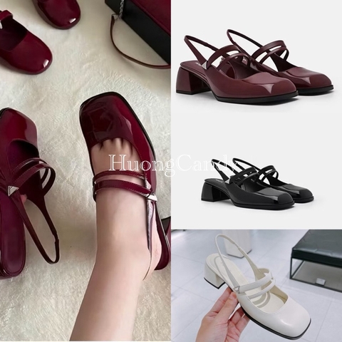 (chân mảnh lùi 1sz-sẵn) Giày P hai dây song song mũi vuông FULLBOXH59/618/T2.3B