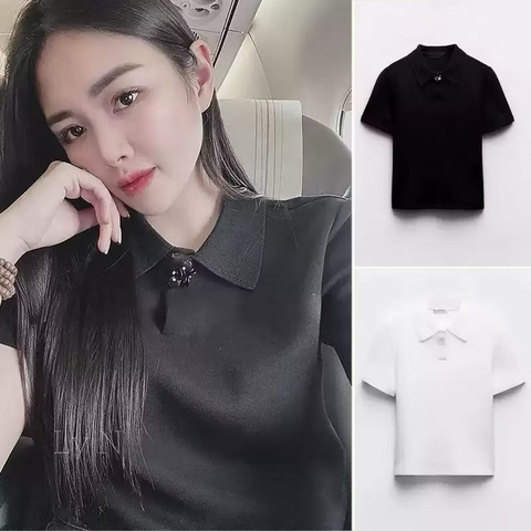 Áo Polo nữ Z đính hoa cổ xuất dư(sẵn)H32