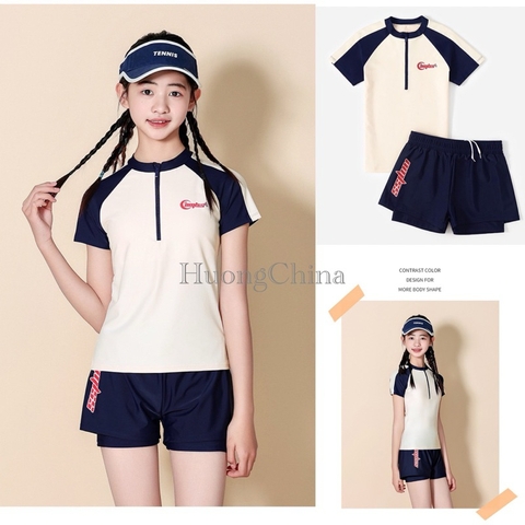 Bộ Bơi bé gái lớn Ylike màu kem (sẵn)H38