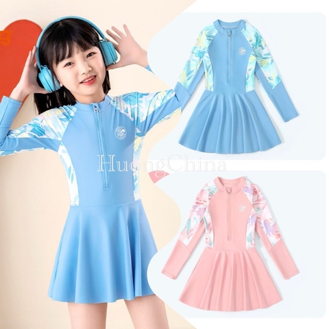 Váy Bơi Dài tay hoạ tiết bé gái lớn Ylike(sẵn)H36