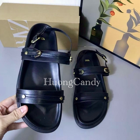 Sandal Z new 2 quai ngang đen nâuH39/8008/TG3