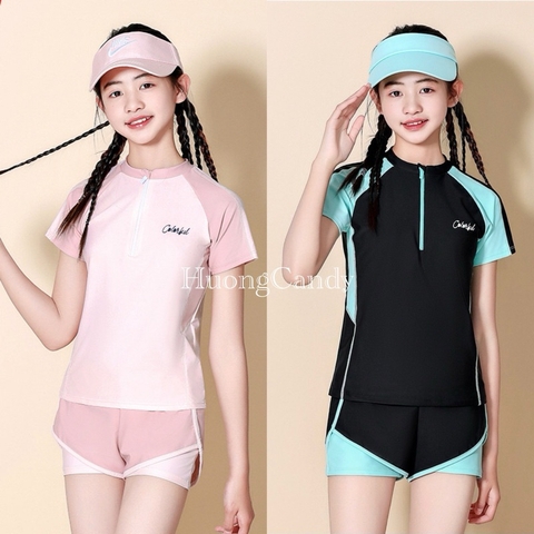 Bộ bơi xanh phối đen bé gái lớn YLike(sẵn) H413