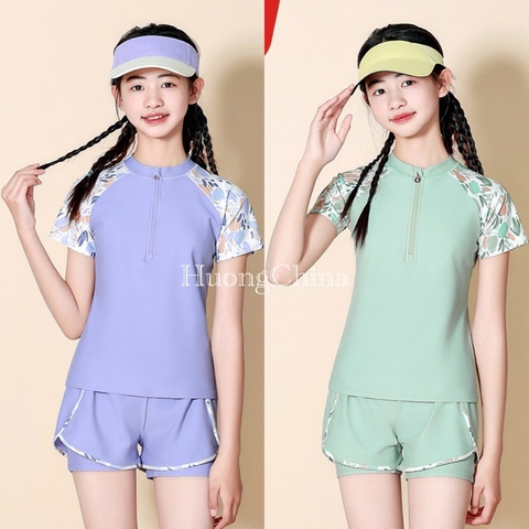 Bộ Bơi Ylike màu dịu tím/xanh bé gái size đại (Sẵn) H400