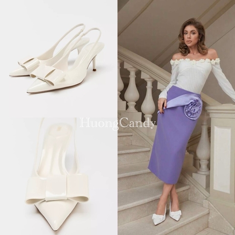 (chân mảnh lùi 1sz) Guốc Zet Nơ Trắng square FULLBOX(sẵn)-H448/2245-2/T2.8A