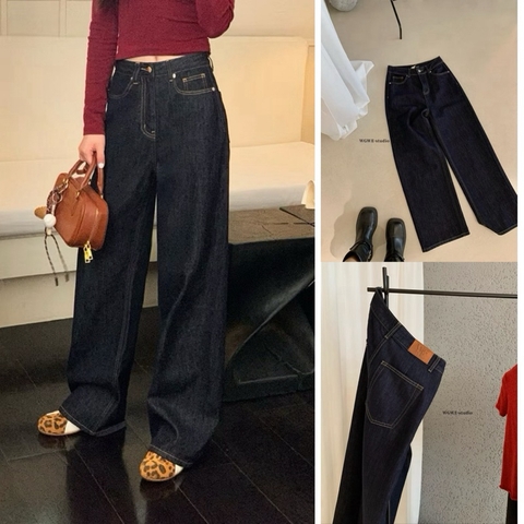Quần jeans WGWE dài xanh ống rộng cơ bản #W7901# H556