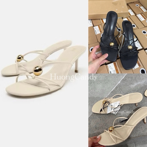 Guốc Zet dây mảnh đen đính viên tròn màu vàng /H597/Fullboxi6167-1/069-7/TG.3