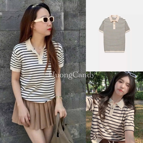 Áo len Z ngắn tay kẻ xuất chuẩn[Sẵn]-H517-T1.1