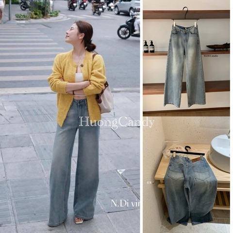 Quần Dài WGWE Jeans Ống Rộng Xanh Mài Bạc W7249#/H519