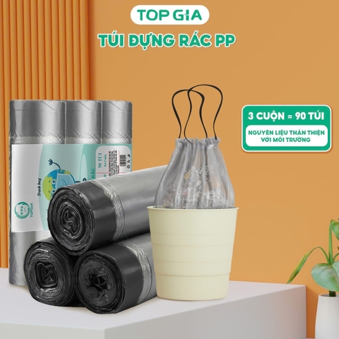 Combo 3 cuộn túi đựng rác có dây Top Gia PP tự huỷ sinh học thân thiện với môi trường