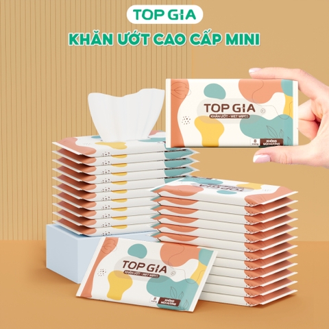 Khăn ướt mini TOPGIA túi 10 gói 8 tờ mềm mại, không mùi không parabens