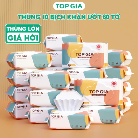 Khăn ướt Topgia 80 tờ 15x20cm mềm mại, không mùi không parabens