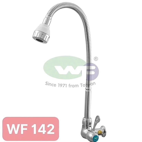Vòi Rửa Chén Lạnh Âm Tường Wufeng WF-142 – Cần Dài Xoay 360°, Đồng Mạ Crom-Niken Cao Cấp