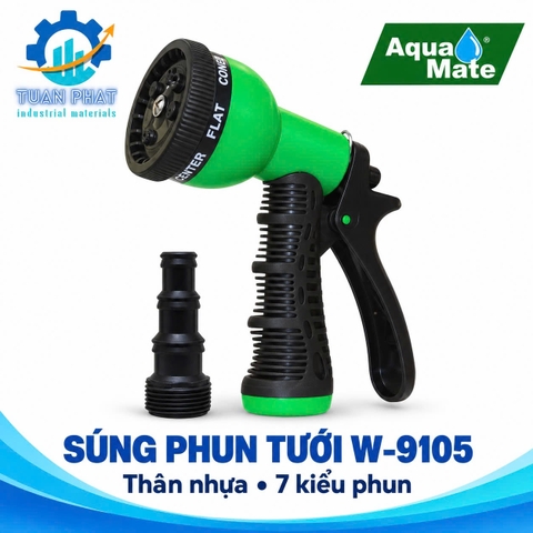 Vòi Tưới Cây Aqua Mate W9105 7 Chế Độ Phun, Nhựa ABS, Có Khóa Cò, Dùng Ống 13-16-19mm
