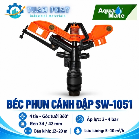 Béc Cánh Đập SW-1051 AQUAMATE Đài Loan Tưới Tự Động 4 Tia, Góc 360°, Hiệu Suất Cao