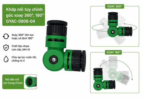 GYAC-0808-04 Khớp Nối Tùy Chỉnh Góc Xoay 360° & 180° Ren Trong 21mm Chính Hãng