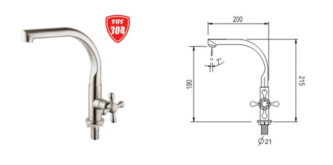 Vòi Rửa Chén Lạnh Kassani Inox 304 Cao Cấp KS-541