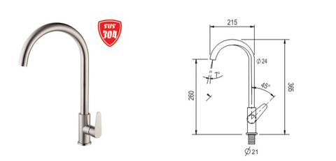 Vòi Rửa Chén Lạnh Kassani Inox 304 Cao Cấp KS-545