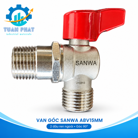 Van Bi Góc 2 Răng Ngoài SANWA Thái Lan ABV15MM Phi 21 – Bền Bỉ, Chống Rò Rỉ, Đóng Mở Êm Ái
