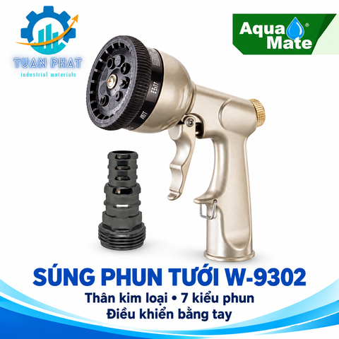 [AQUAMATE ĐÀI LOAN] Vòi Tưới Cây 7 Kiểu Phun W-9302 | Thân Kim Loại Cao Cấp – Bền Bỉ, Tăng Áp Tốt