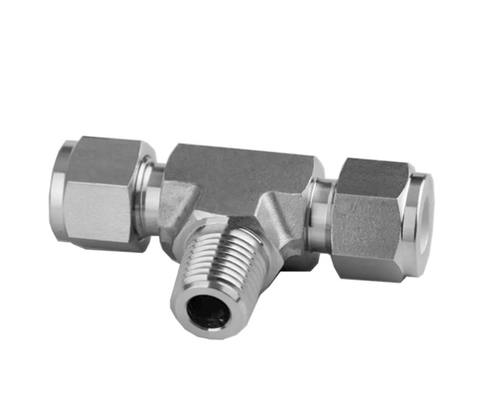 Đầu nối T inox 304 có 2 đầu siết hạt bắp và 1 đầu ren ngoài