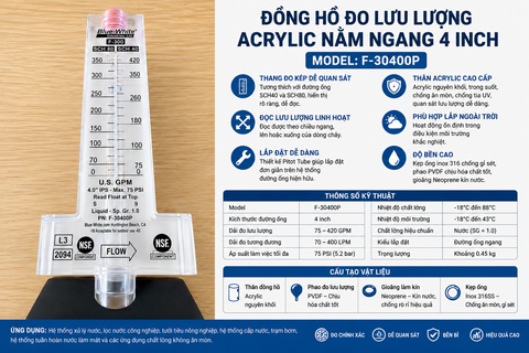 Đồng Hồ Đo Lưu Lượng Acrylic Nằm Ngang 4 Inch F-30400P – Giải Pháp Đo Lưu Lượng Chính Xác Cho Hệ Thống Đường Ống