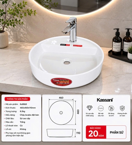 KS-8865 Lavabo đặt bàn - sứ siêu mỏng Kassani