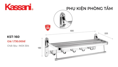 Máng khăn inox 304 cao cấp Kassani Thái Lan KST160