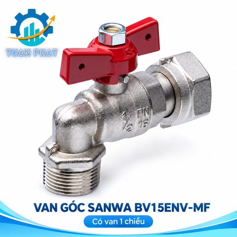 Van Góc có van 1 chiều SANWA BV15ENV-MF Nối Đồng Hồ Nước – Chống Rò Rỉ, Có Lỗ Niêm Chì
