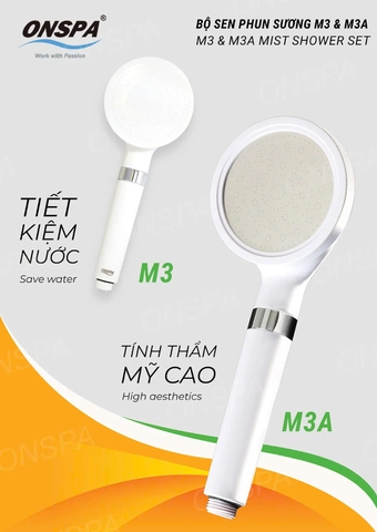 BỘ SEN PHUN SƯƠNG ONSPA M3 & M3A TĂNG ÁP MASSAGE CÓ HỘP ĐÁ LỌC CLO