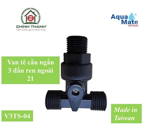 Van chia nước 3 ngã thân ngắn GYV3TS-04 – Nhựa bền, ren ngoài 21mm tiện lợi