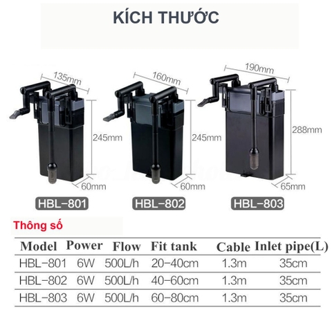Lọc Treo Sunsun HBL-801, HBL-802, HBL-803 Dành Cho Bể Cá Từ 20-80cm