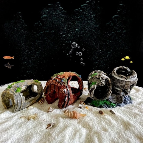 Mô Hình Thùng Gỗ Trang Trí Bể Cá Thủy Sinh - Tạo Tiểu Cảnh Cho Tép Cảnh