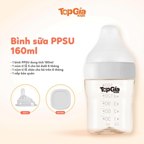 Bình sữa PPSU 160ml/270ml TopGiaKids giải pháp cho bé không ti bình