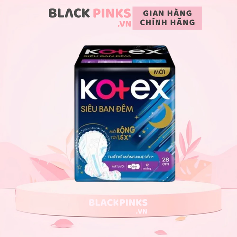 Băng Vệ Sinh Kotex Ban Đêm Mặt Lưới Siêu Mỏng Cánh 28cm 12 Miếng