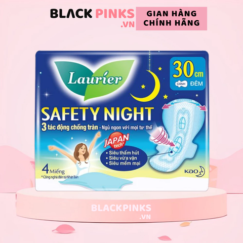 Băng vệ sinh Laurier Safety Night ban đêm chống tràn 30cm 4/8 miếng