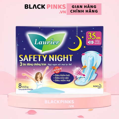 Băng vệ sinh Laurier Safety Night ban đêm chống tràn 35cm 4/8 miếng