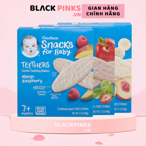 Bánh gạo ăn dặm Gerber vị xoài, mâm xôi /dâu, táo, cải bó xôi /chuối, đào 48g